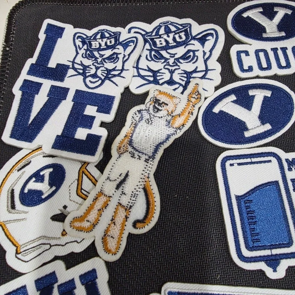 BYU Cougars Iron On Patches Set Navy Blue White Embroidered Apparel Decals Lot
